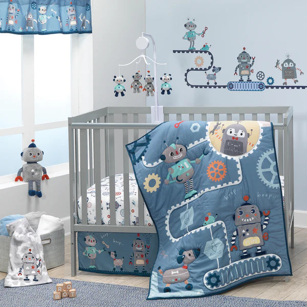 Robbie Robot Gray/Blue Crib Set 3PCS