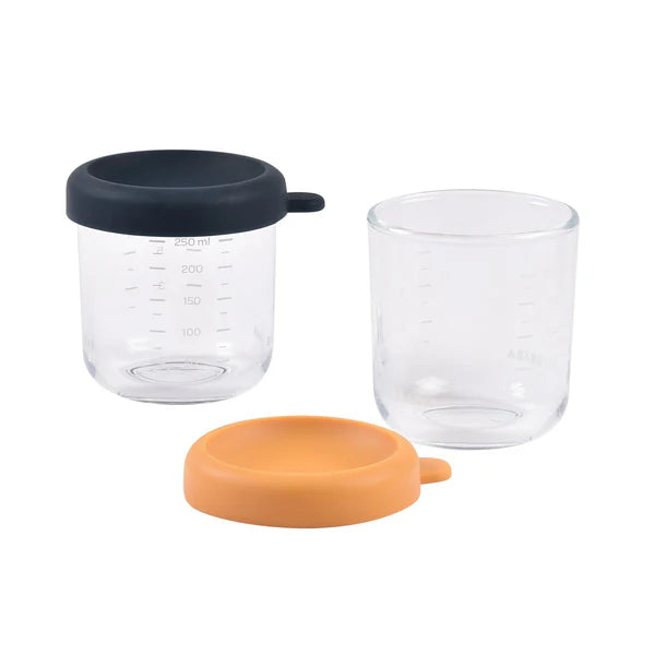Béaba Glass Baby Food Jars-Blue/Honey