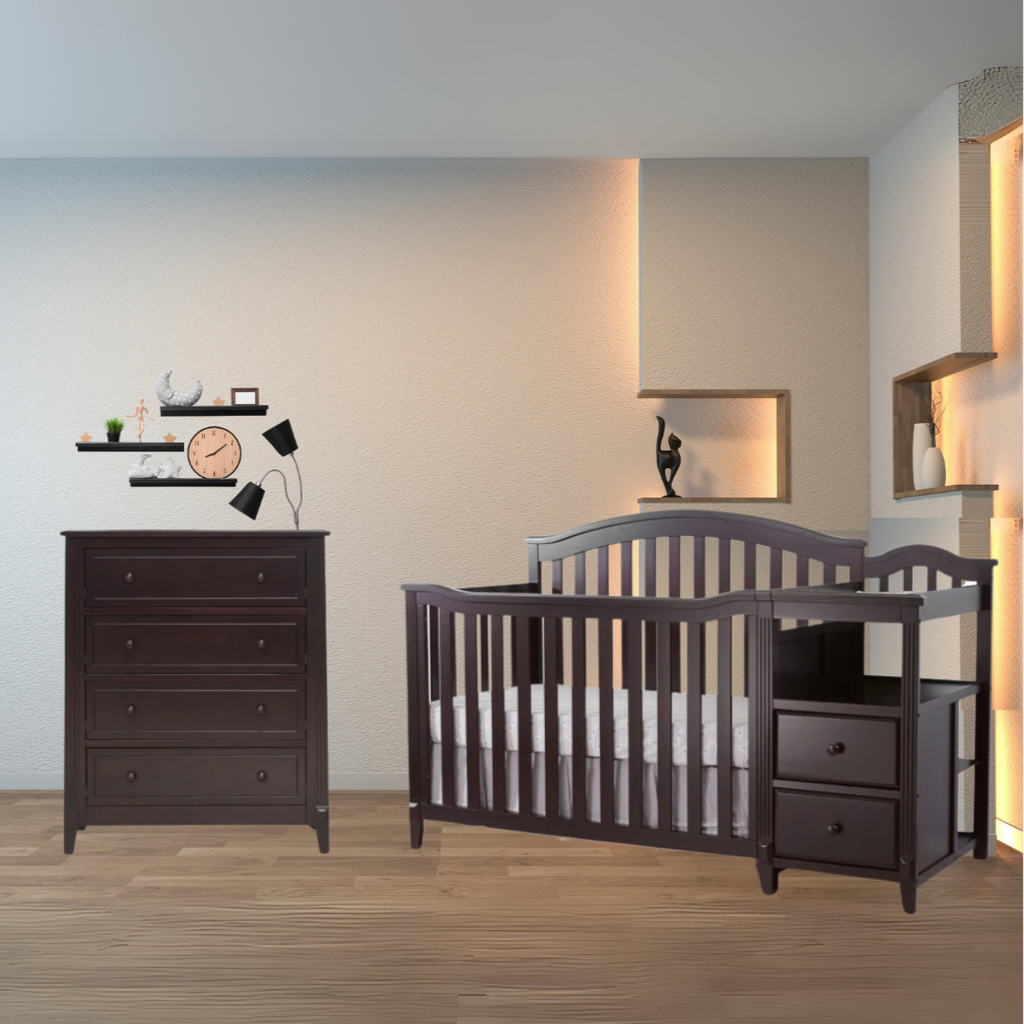 Tuscan Curve Crib w. Changer Espresso Chest Paraiso Infantil