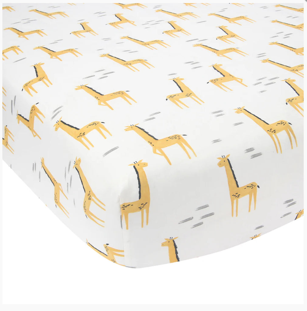 Signature Giraffe Organic Cotton Fitted Crib Sheet - White/Yellow