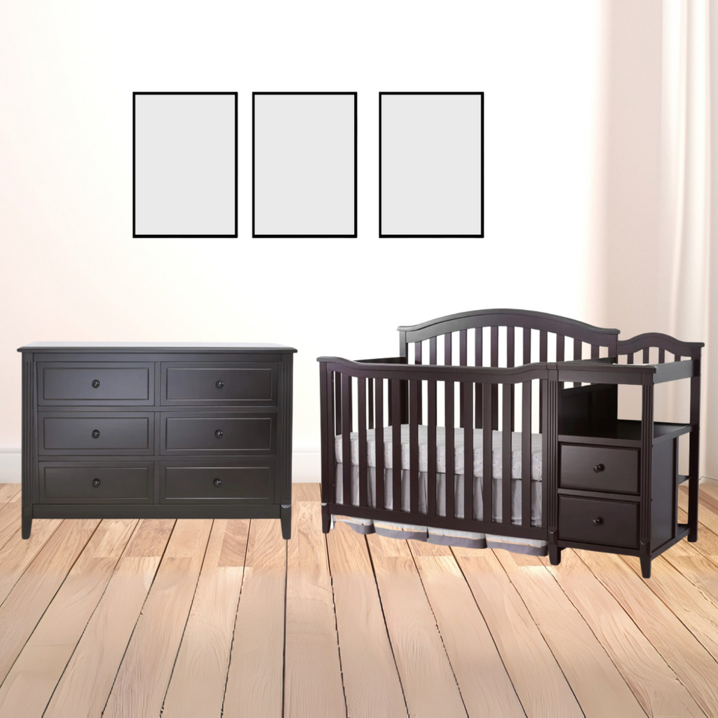 Tuscan Curve Crib w. Changer Espresso & Dresser