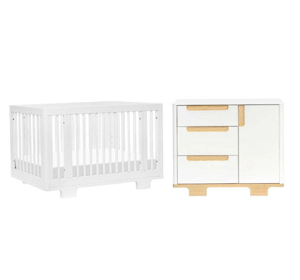 *Liquidación*Yuzu 8-in-1 Crib White & Changing Dresser Natural-White