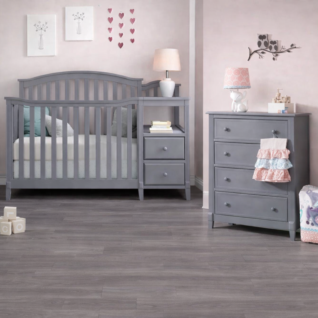 Tuscan Curve Grey Crib w. Changer & Chest.