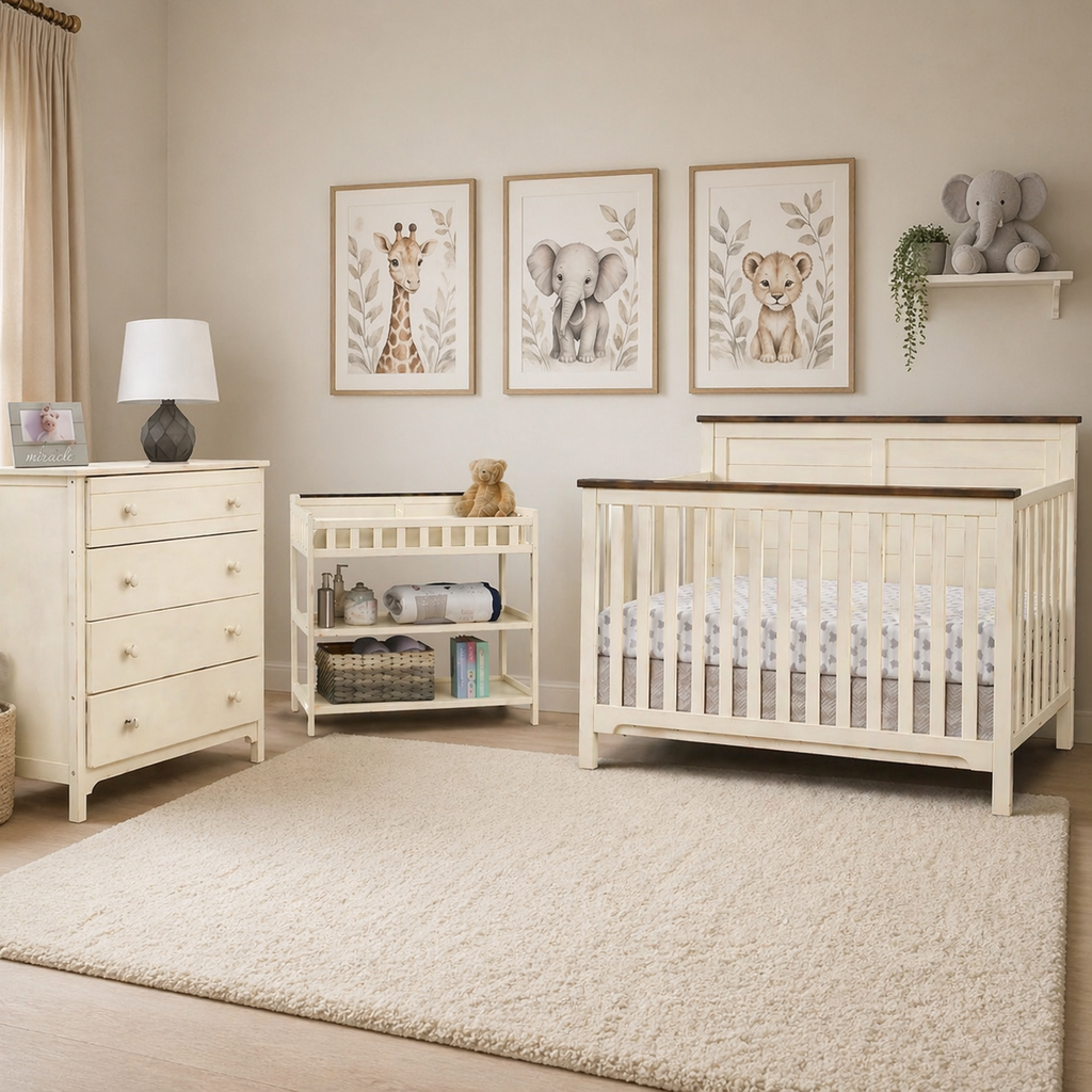 Farm Chocolate and White Crib, Chest and changing Table