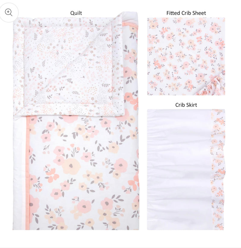Blush Floral Crib bedding 3PCS