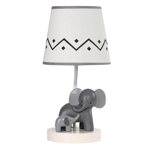 Me & Mama White/Gray Elephant Nursery Lamp