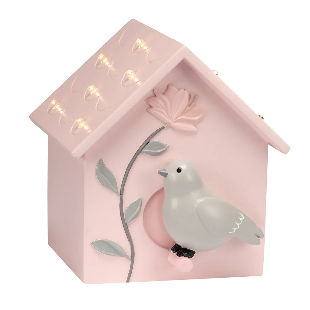 Petals Pink/Gray Birdhouse Table Top Night Light LED Lamp