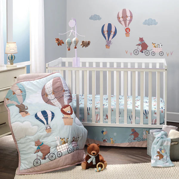 Up Up & Away 3-Piece Animals/Hot Air Balloon Crib Bedding Set